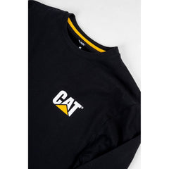 Caterpillar Trademark Banner Long Sleeve Cotton Men's Black T-Shirt
