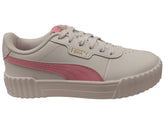 Puma Carina 3.0 Womens Leather Lace Up Casual Shoes White Pink Shimmer