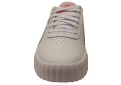 Puma Carina 3.0 Womens Leather Lace Up Casual Shoes White Pink Shimmer