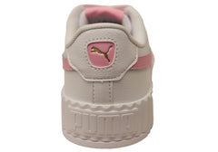 Puma Carina 3.0 Womens Leather Lace Up Casual Shoes White Pink Shimmer