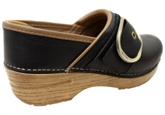 Dansko Womens Pearson Black Tumbled Comfortable Leather Clogs Shoes