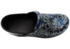 Dansko Womens Professional Blue Vine Patent Leather Clogs Shoes