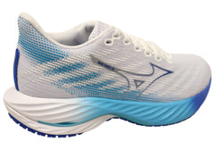 Mizuno Womens Wave Rider 28 Comfortable Running Shoes White Blue