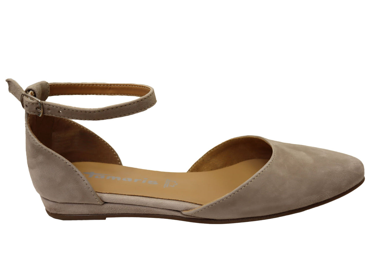 Tamaris Adelina Womens Comfort Pointed Toe Suede Leather Shoes Flats