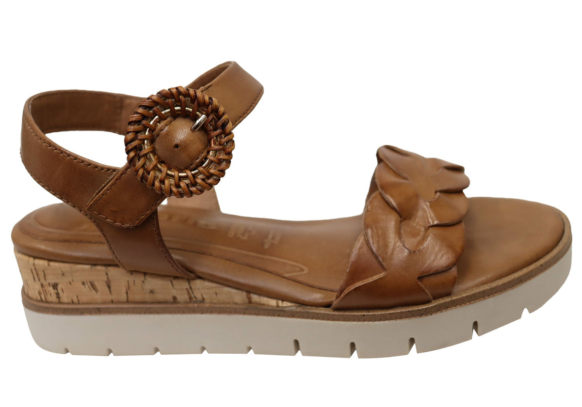Tamaris Drewberry Womens Comfortable Leather Low Wedge Sandals