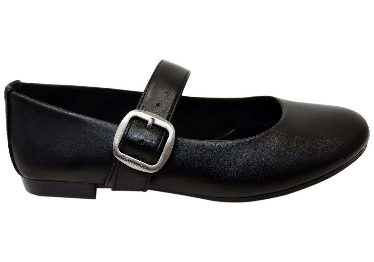 Tamaris Bianka Womens Comfortable Black Leather Mary Jane Shoes