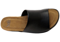 Sofft Cass Womens Leather Low Heel Slide Sandals With Comfortable Footbed