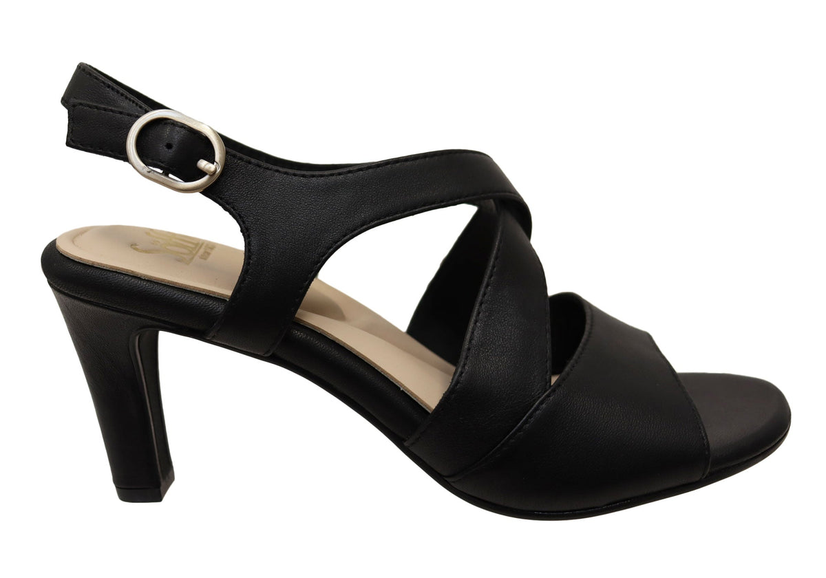 Sofft Jolene Womens Leather Heels Sandals With Comfortable Footbed