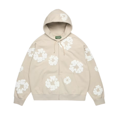 DENIM TEARS COTTON WREATH ZIP HOODIE CREAM