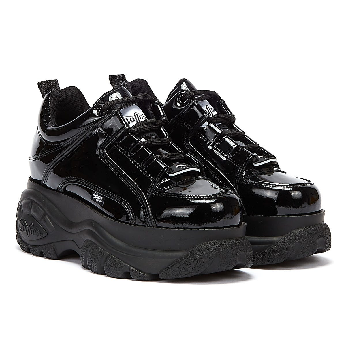 Buffalo London 2.0 Patent Womens Black Trainers