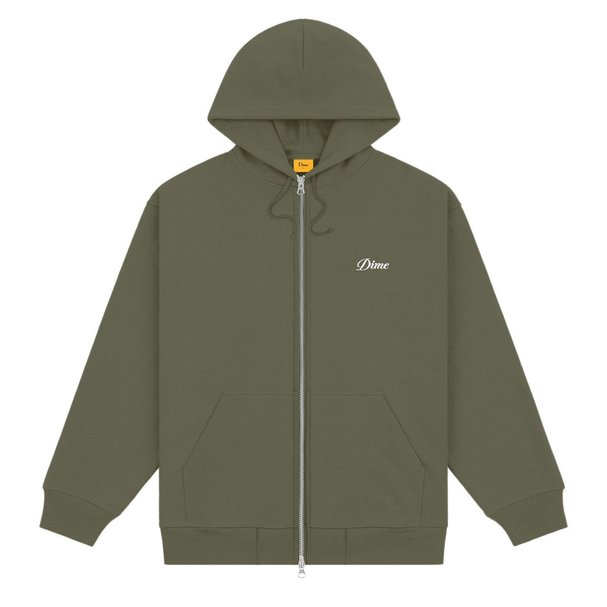 Dime Men Cursive Small Logo Zip-Hoodie Army Green